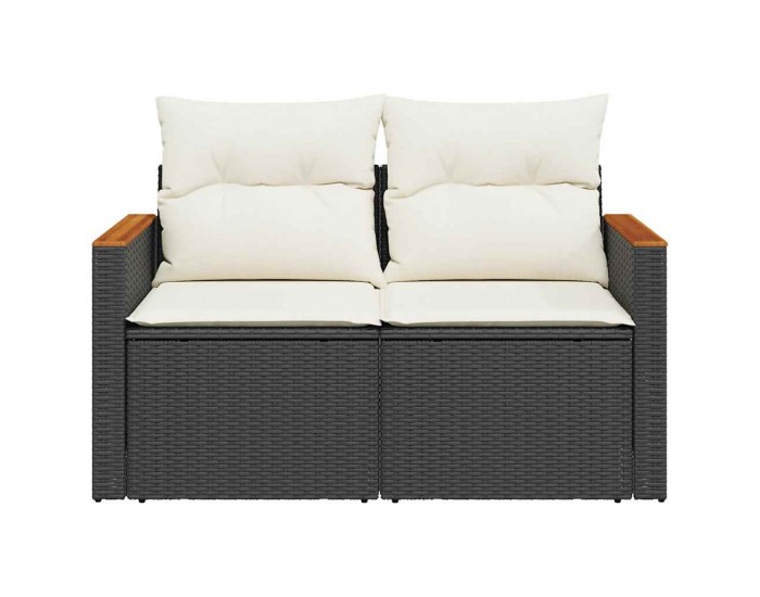 Sonata H Градински диван с възглавници 2-местен черен полиратан