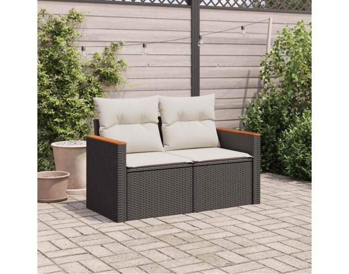 Sonata H Градински диван с възглавници 2-местен черен полиратан