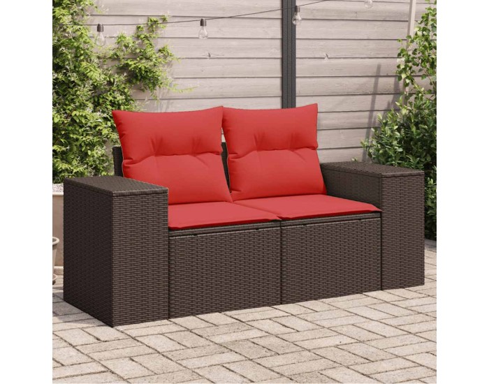 Sonata H Градински диван с възглавници, двуместен, кафяв, полиратан