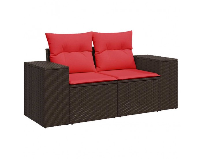Sonata H Градински диван с възглавници, двуместен, кафяв, полиратан