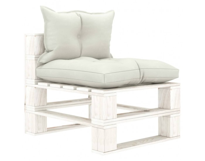 Sonata H Градински палетен среден диван с бежови възглавници, дърво