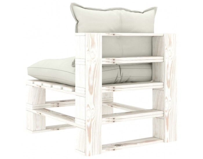 Sonata H Градински палетен среден диван с бежови възглавници, дърво