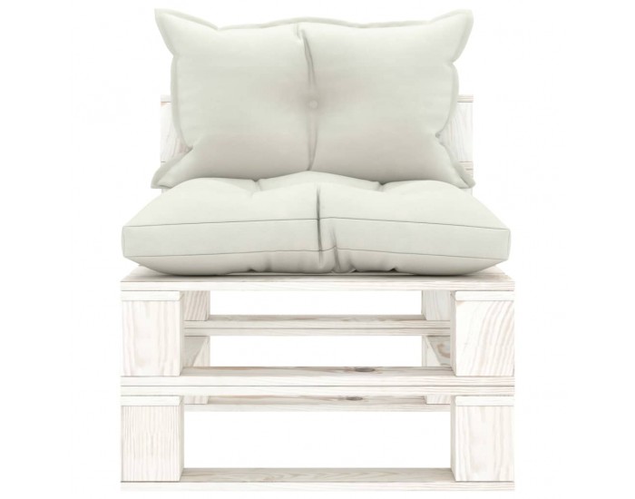 Sonata H Градински палетен среден диван с бежови възглавници, дърво