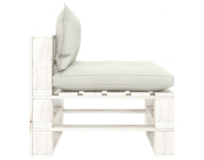 Sonata H Градински палетен среден диван с бежови възглавници, дърво