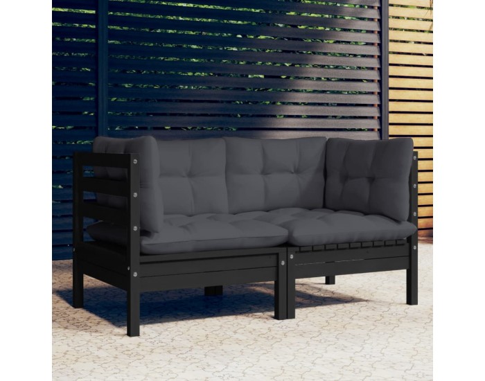 Sonata H 2-местен градински диван с възглавници антрацит, бор масив