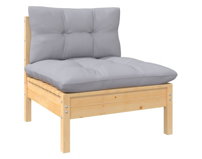 Sonata H 3-местен градински диван със сиви възглавници, бор масив