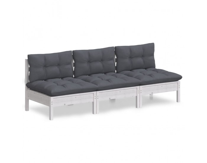 Sonata H 3-местен градински диван с възглавници антрацит, бор масив