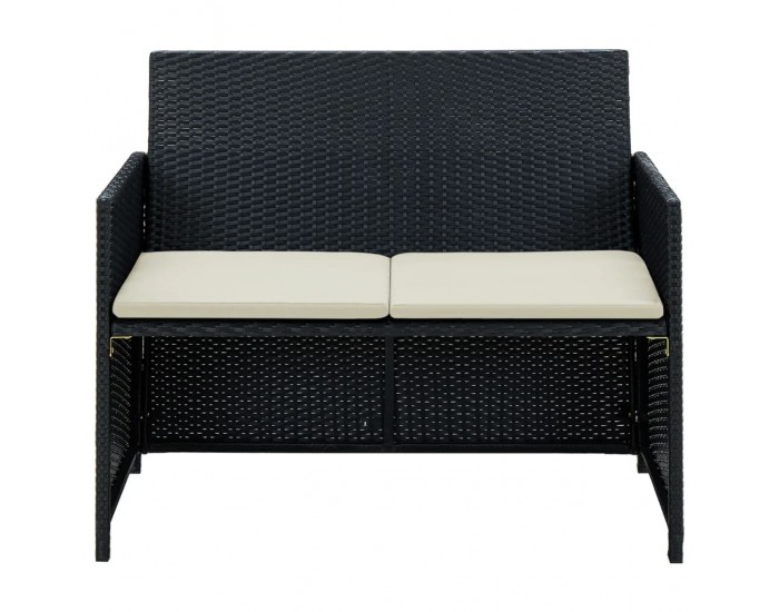 Sonata H 2-местен градински диван с възглавници, черен, полиратан