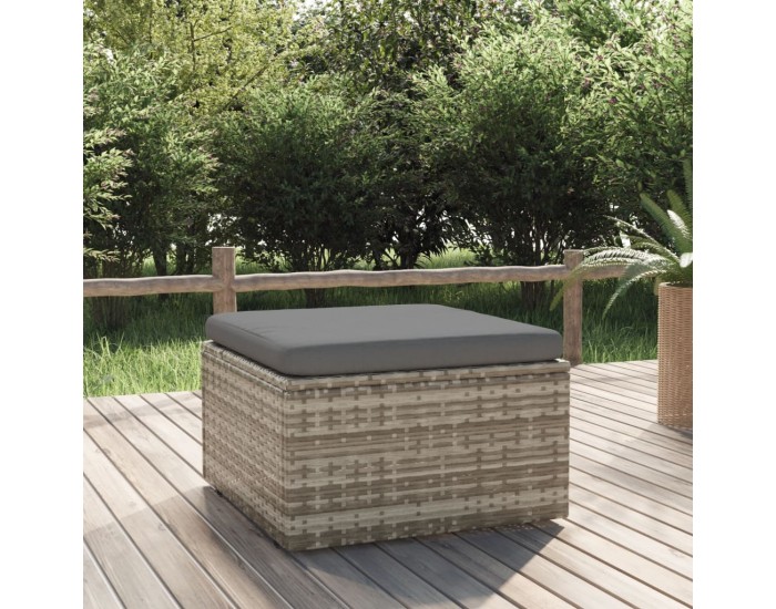 Sonata H Градинска табуретка с възглавница, сива, 55x55x30 см, полиратан