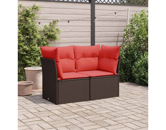 Sonata H Градински диван с възглавници, двуместен, кафяв, полиратан