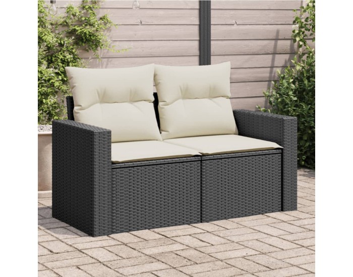 Sonata H Градински диван с възглавници 2-местен черен полиратан