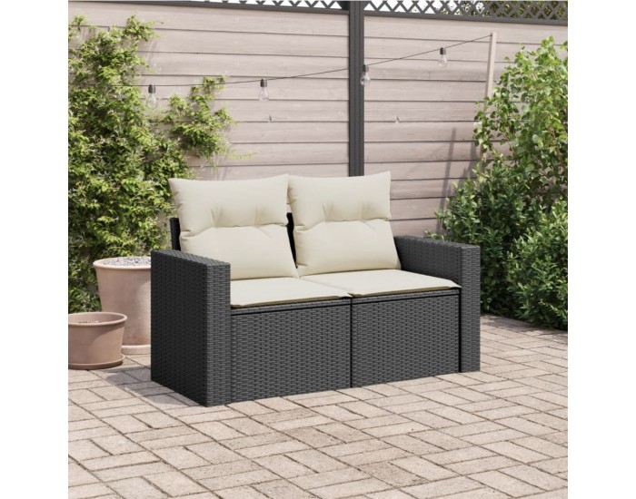 Sonata H Градински диван с възглавници 2-местен черен полиратан
