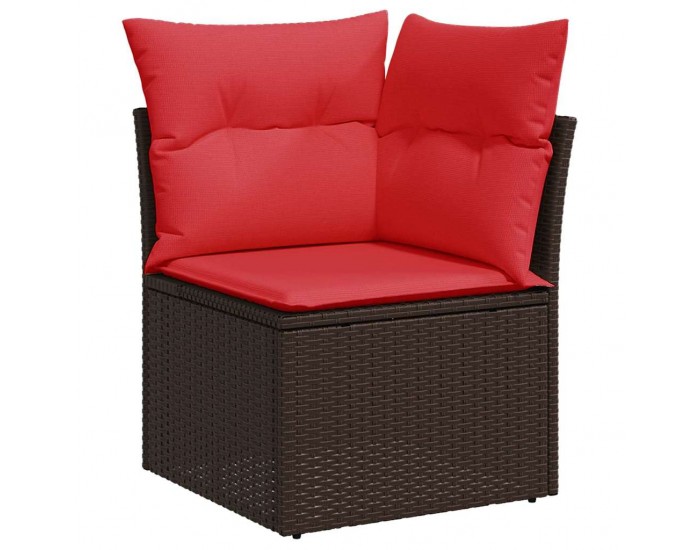 Sonata H Ъглов градински диван с възглавници, кафяв, полиратан