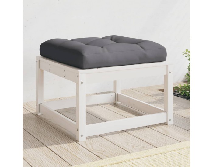 Sonata H Градинска табуретка с възглавници, бяла, борова дървесина масив