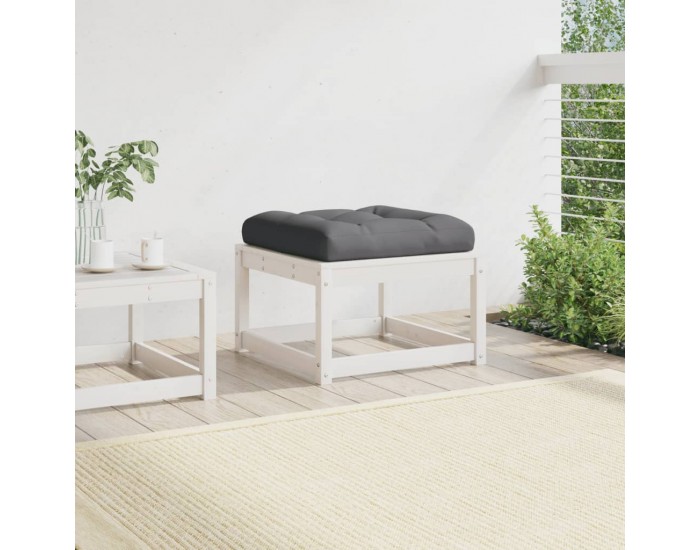 Sonata H Градинска табуретка с възглавници, бяла, борова дървесина масив