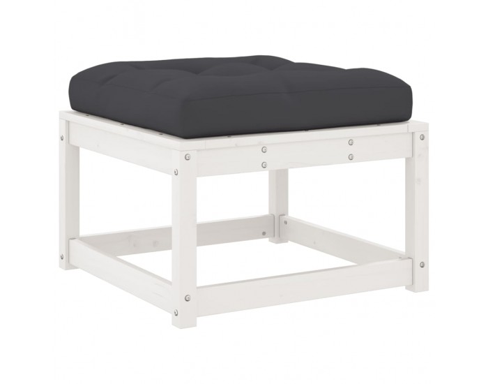 Sonata H Градинска табуретка с възглавници, бяла, борова дървесина масив