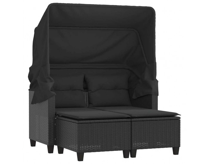 Sonata H 2-местен градински диван със сенник и табуретки черен полиратан