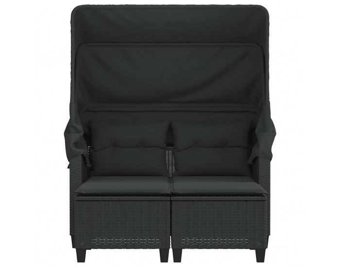 Sonata H 2-местен градински диван със сенник и табуретки черен полиратан