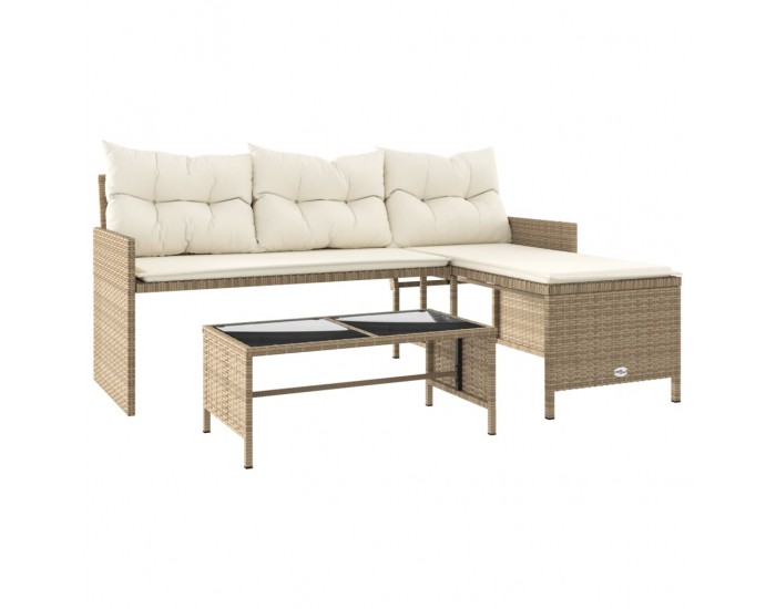 Sonata H Градински диван с маса и възглавници, ъглов, бежов полиратан