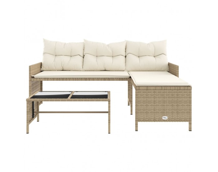 Sonata H Градински диван с маса и възглавници, ъглов, бежов полиратан