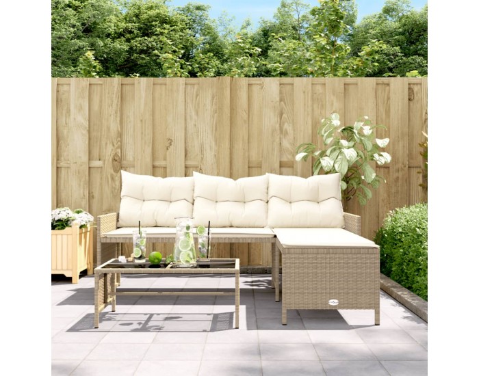 Sonata H Градински диван с маса и възглавници, ъглов, бежов полиратан