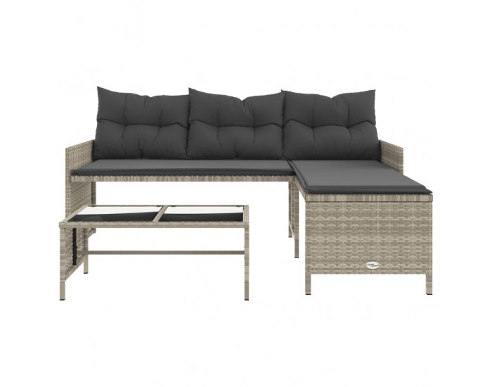 Sonata H Градински диван с маса и възглавници ъглов светлосив полиратан