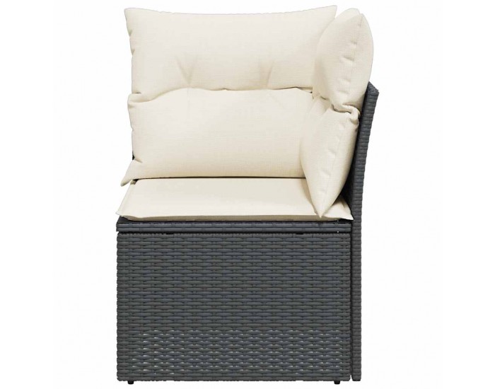 Sonata H Градински ъглов диван с възглавници черен полиратан