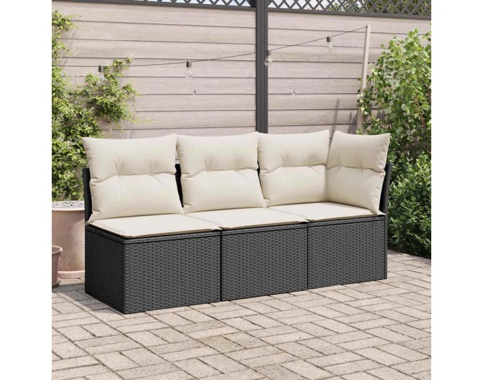 Sonata H Градински ъглов диван с възглавници черен полиратан