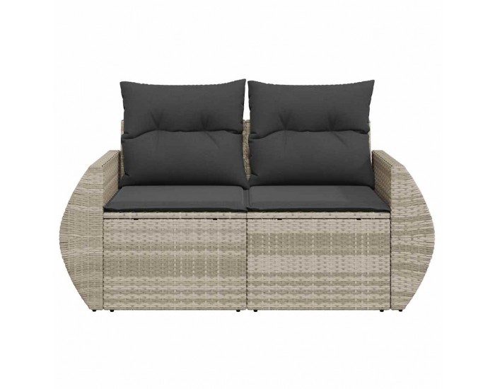 Sonata H Градински диван с възглавници 2-местен светлосив полиратан