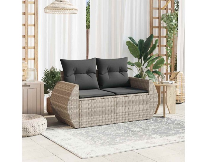 Sonata H Градински диван с възглавници 2-местен светлосив полиратан