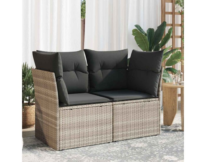 Sonata H Градински диван с възглавници 2-местен светлосив полиратан