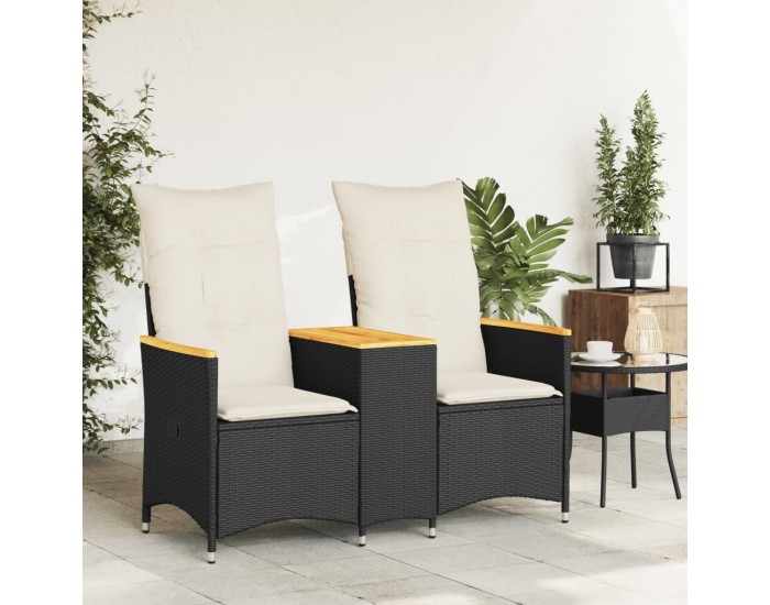 Sonata H Накланящ се градински диван, 2-местен, с маса, черен, полиратан