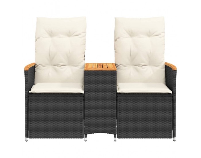 Sonata H Накланящ се градински диван, 2-местен, с маса, черен, полиратан