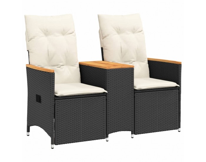 Sonata H Накланящ се градински диван, 2-местен, с маса, черен, полиратан