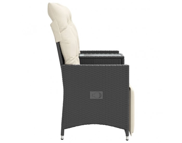 Sonata H Накланящ се градински диван, 2-местен, с маса, черен, полиратан