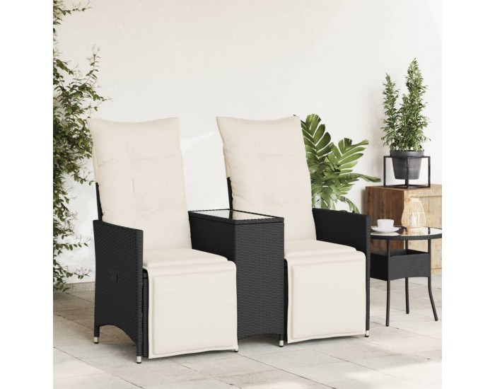 Sonata H Накланящ се градински диван, 2-местен, с маса, черен, полиратан