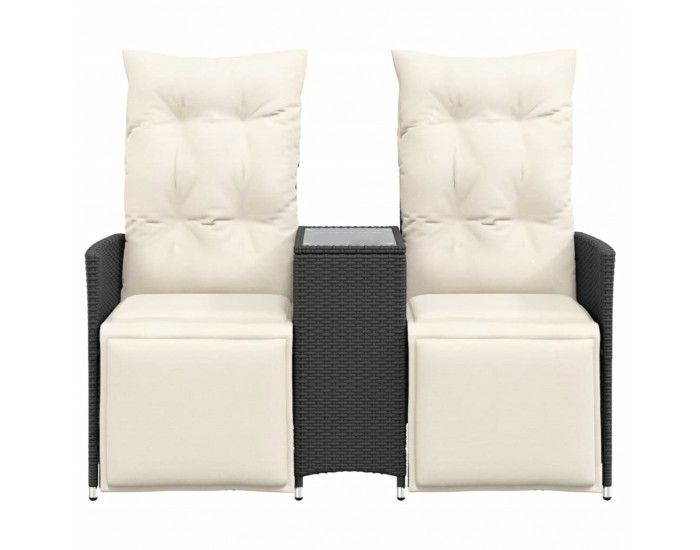 Sonata H Накланящ се градински диван, 2-местен, с маса, черен, полиратан