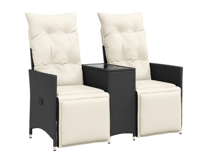 Sonata H Накланящ се градински диван, 2-местен, с маса, черен, полиратан