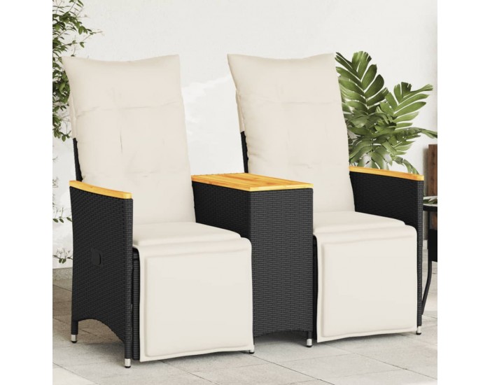 Sonata H Накланящ се градински диван, 2-местен, с маса, черен, полиратан