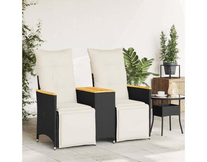 Sonata H Накланящ се градински диван, 2-местен, с маса, черен, полиратан