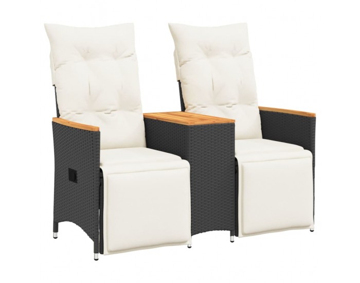 Sonata H Накланящ се градински диван, 2-местен, с маса, черен, полиратан