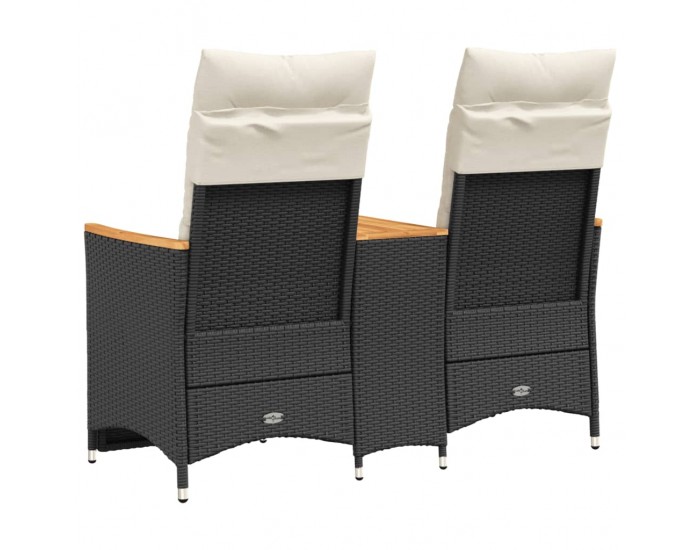 Sonata H Накланящ се градински диван, 2-местен, с маса, черен, полиратан