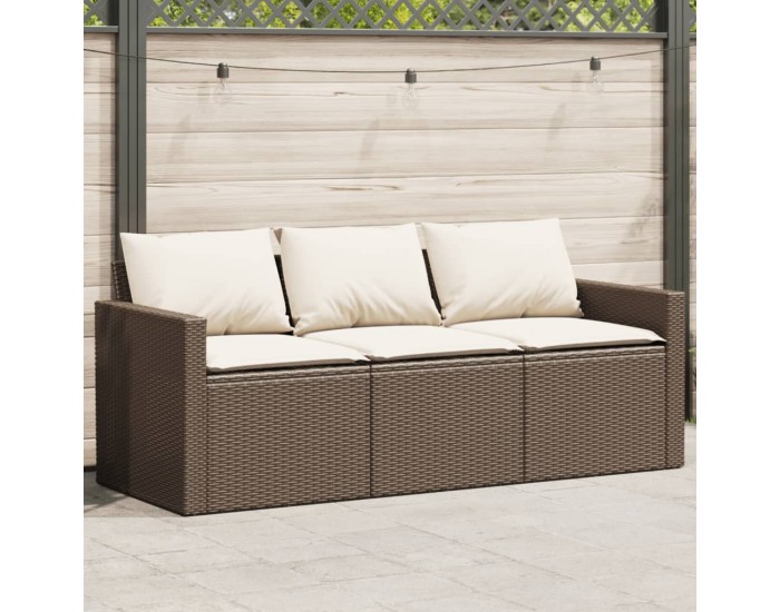 Sonata H 3-местен градински диван с възглавници, кафяв, полиратан