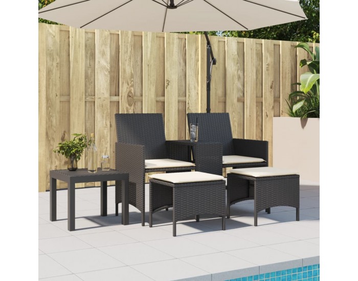 Sonata H 2-местен градински диван с маса и табуретки черен полиратан