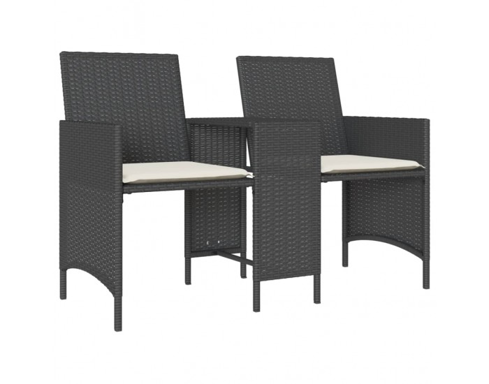 Sonata H 2-местен градински диван с маса и табуретки черен полиратан