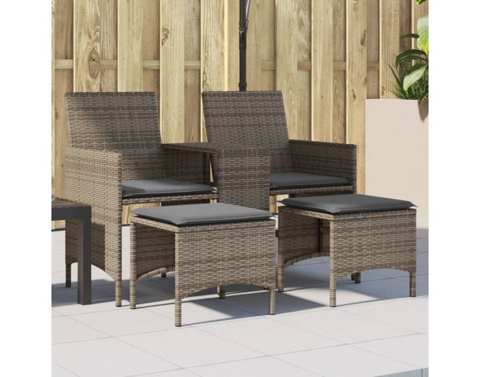 Sonata H 2-местен градински диван с маса и табуретки сив полиратан