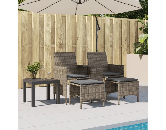 Sonata H 2-местен градински диван с маса и табуретки сив полиратан