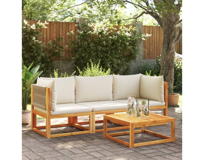 Sonata H Ъглов градински диван с възглавници, дърво, акация и въже