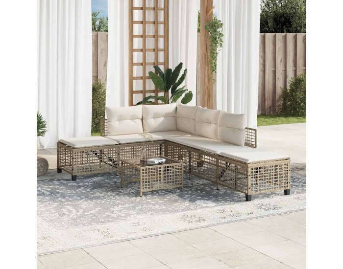 Sonata H Ъглов градински комплект с възглавници 3 части бежов полиратан