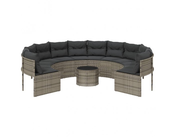 Sonata H Градински диван с маса и възглавници, кръгъл, сив полиратан